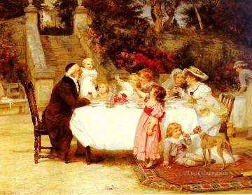 彼の最初の誕生日の田舎の家族フレデリック E モーガン Oil Paintings